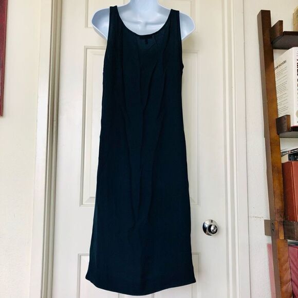 Vintage Eileen Fisher Navy Pleated Silk Midi Tank Dress - Picture 7 of 11